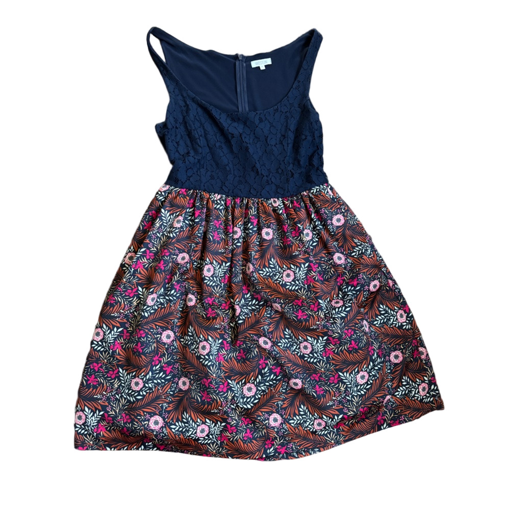 Anthropologie Weston Floral Patterned Dress with Navy Lace Top